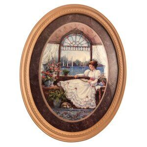 Lady in the Window by Georgia artist Barbara Mock 1981 Vintage Victorian Oval Wa